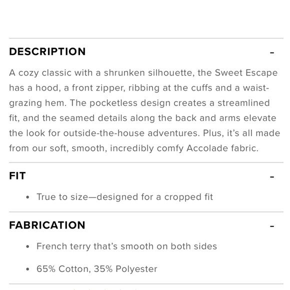 Alo Yoga Sweet Escape Zip Up S Hoodie French Terry Cropped Sweatshirt Athleisure - Picture 15 of 16